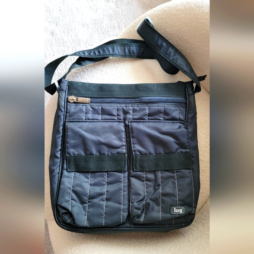 LUG Messenger Crossbody blue-gray nylon hip travel bag, excellent condition